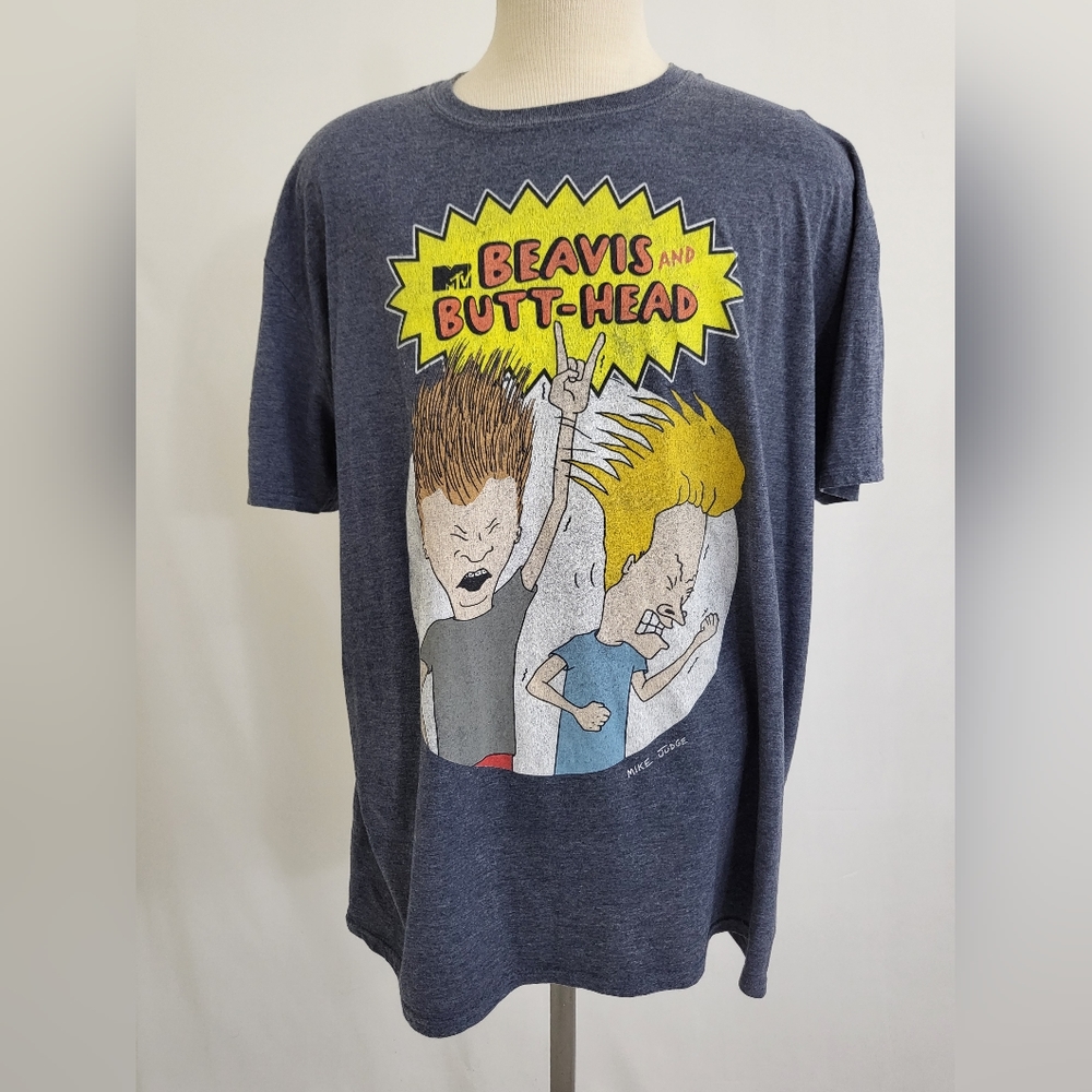 BEAVIS AND BUTT-HEAD MTV Mens Gray T-Shirt Graphic Tee Size XL Cotton Blend